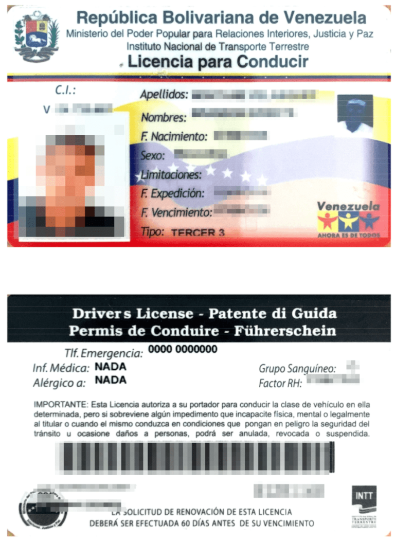 Das Bild zeigt für die beglaubigte Führerscheinübersetzung eine Fahrerlaubnis aus Venezuela.