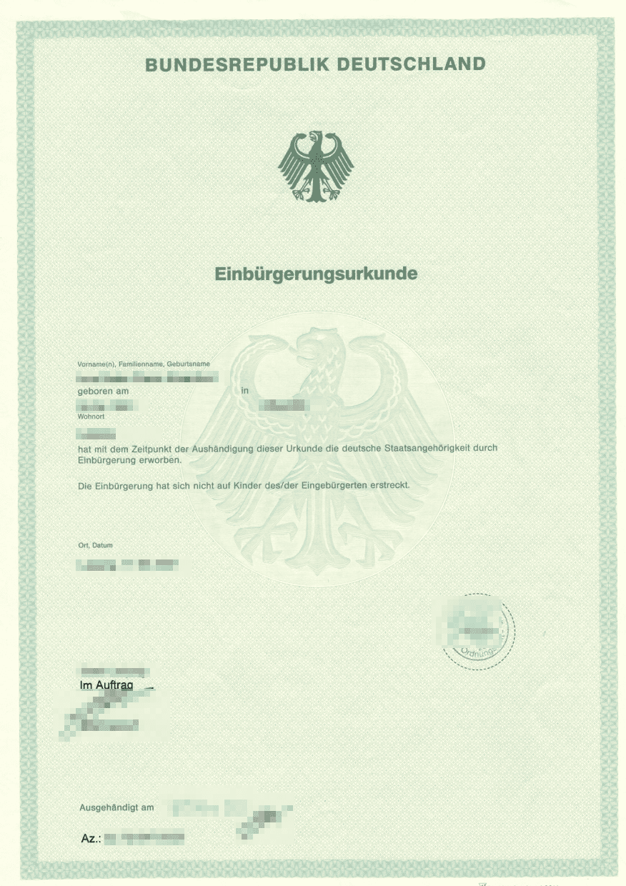 Einbürgerungsurkunde Beglaubigte SpanischÜbersetzung