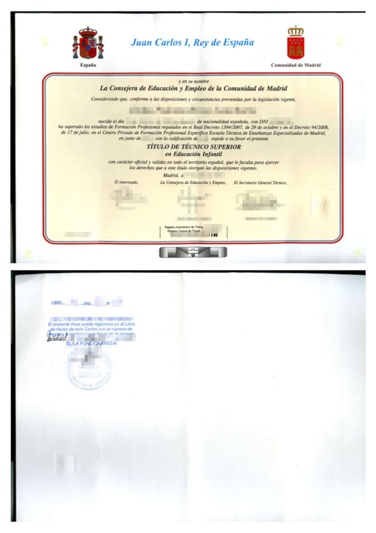 Das Bild zeigt das Berufsabschluss-Zeugnis aus Spanien für die beglaubigte Übersetzung Spanisch/Katalanisch-Deutsch.
