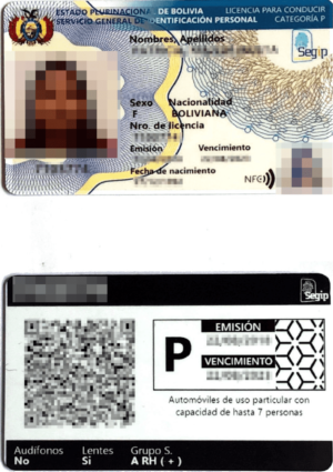 Das Bild zeugt einen bolivianischen Führerschein für die beglaubigte Übersetzung ins Deutsche mit Klassifikation der Fahrerlaubnisklasse.