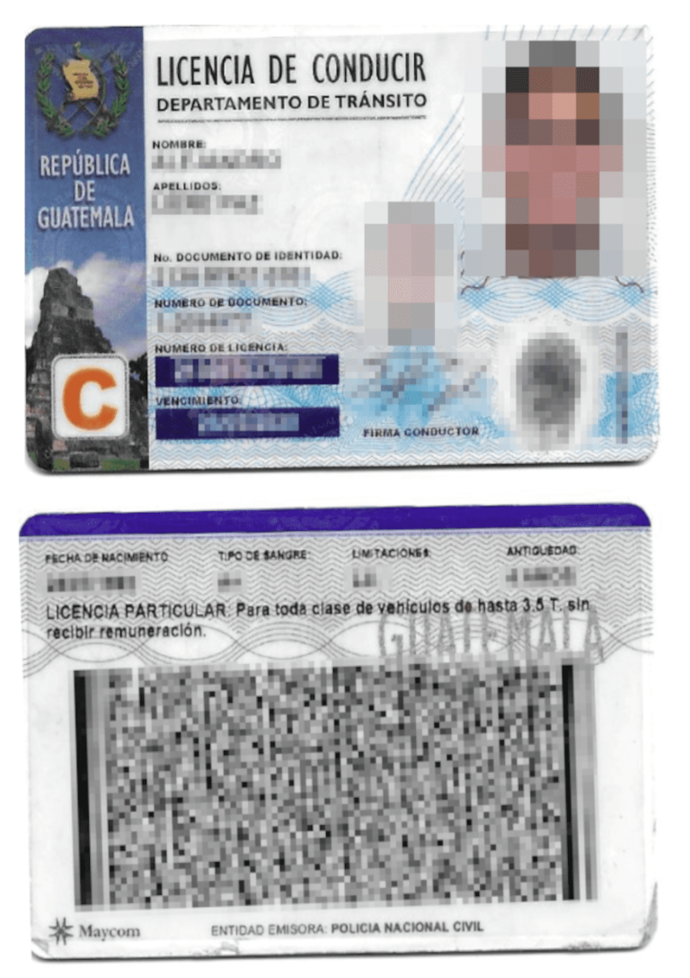 Das Bild zeugt einen Führerschein aus Guatemala für die beglaubigte Übersetzung ins Deutsche mit Klassifikation der Fahrerlaubnisklasse.