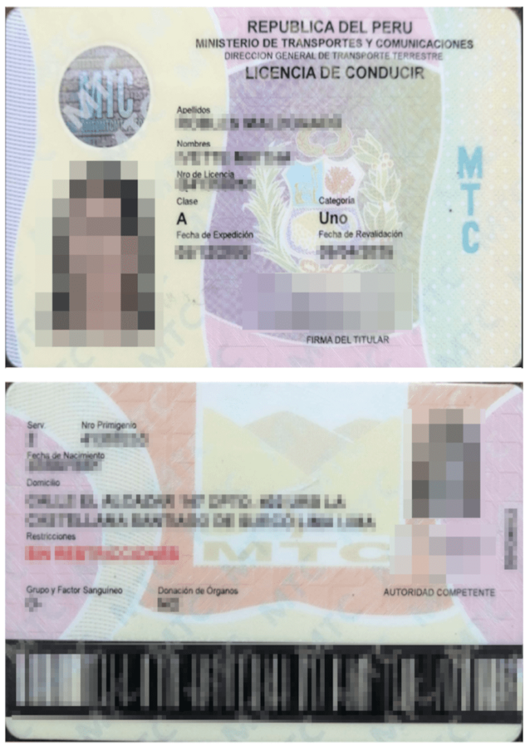 Das Bild zeigt einen Führerschein aus Peru für die beglaubigte Übersetzung Führerschein Peru.