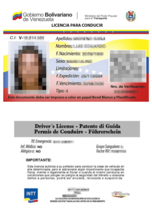 The image shows a driving licence from venezuela for the sworn translation into German.