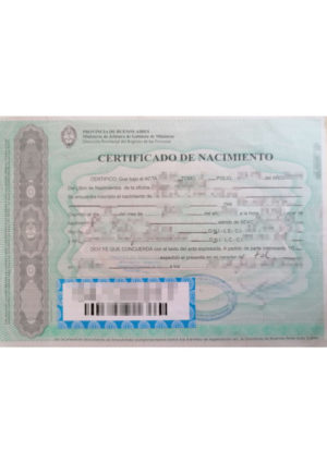 La imagen muestra un certificado de nacimiento argentino para la traducción jurada al alemán.