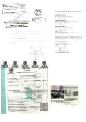 La imagen muestra el reverso de un diploma mexicano para la traducción jurada al alemán.