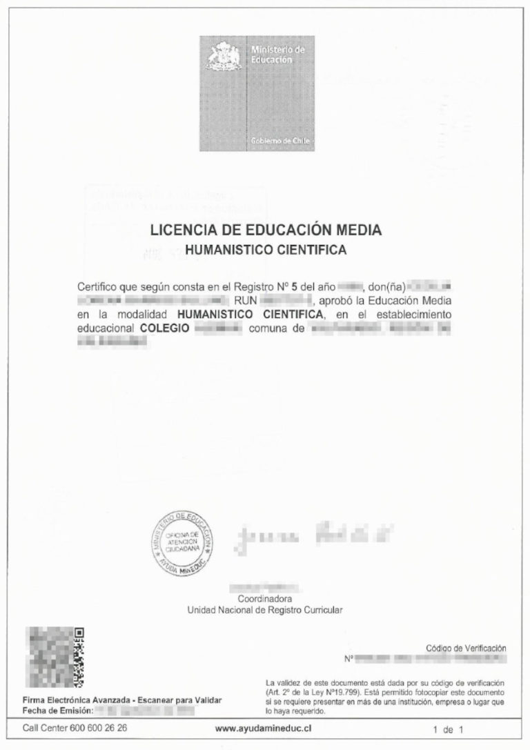 Das Bild zeigt ein Schulabschluss aus Chile für die beglaubigte Übersetzung ins Deutsche.