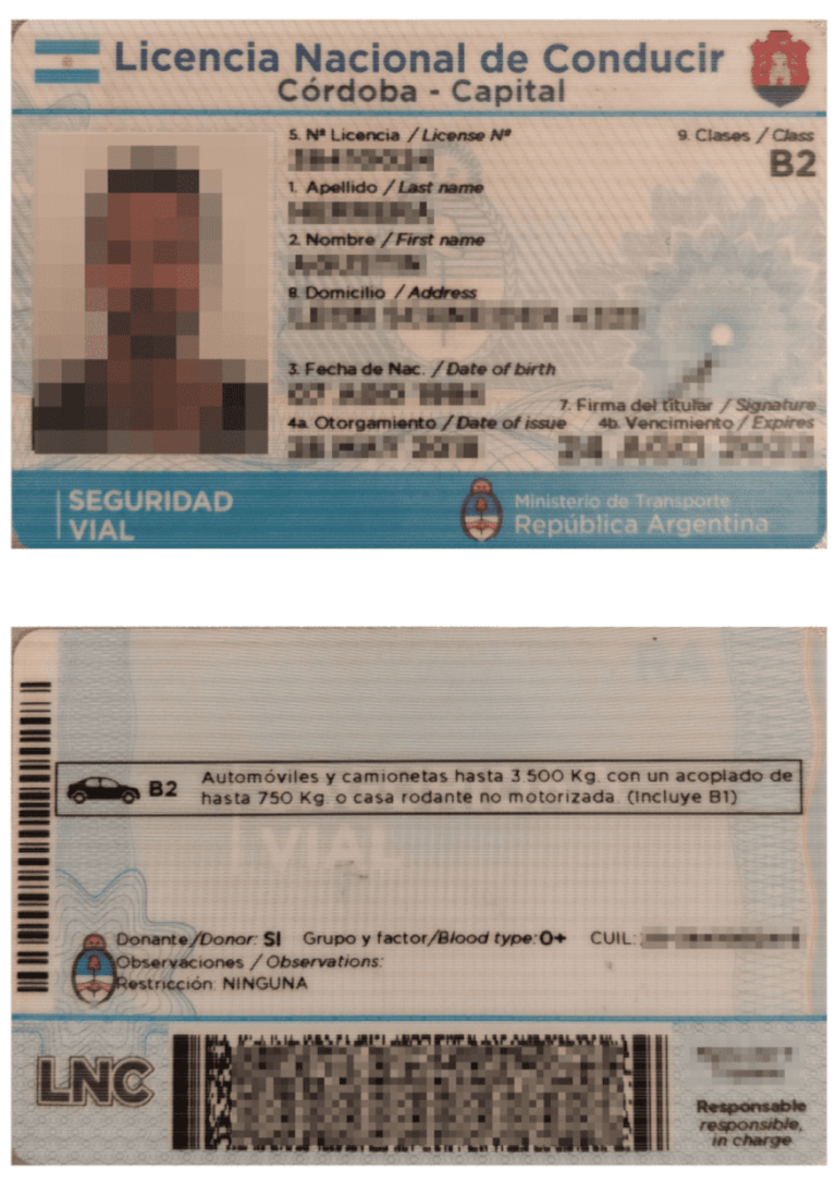 Das Bild zeugt einen Führerschein aus Argentinien für die beglaubigte Übersetzung ins Deutsche mit Klassifikation der Fahrerlaubnisklasse.