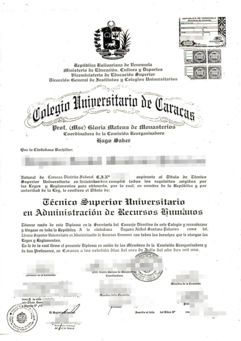 Das Bild zeigt einen Hochschulabschluss aus Venezuela für die beglaubigte Übersetzung ins Deutsche.