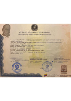 Das Bild zeigt einen Schulabschluss aus Venezuela für die beglaubigte Übersetzung ins Deutsche.