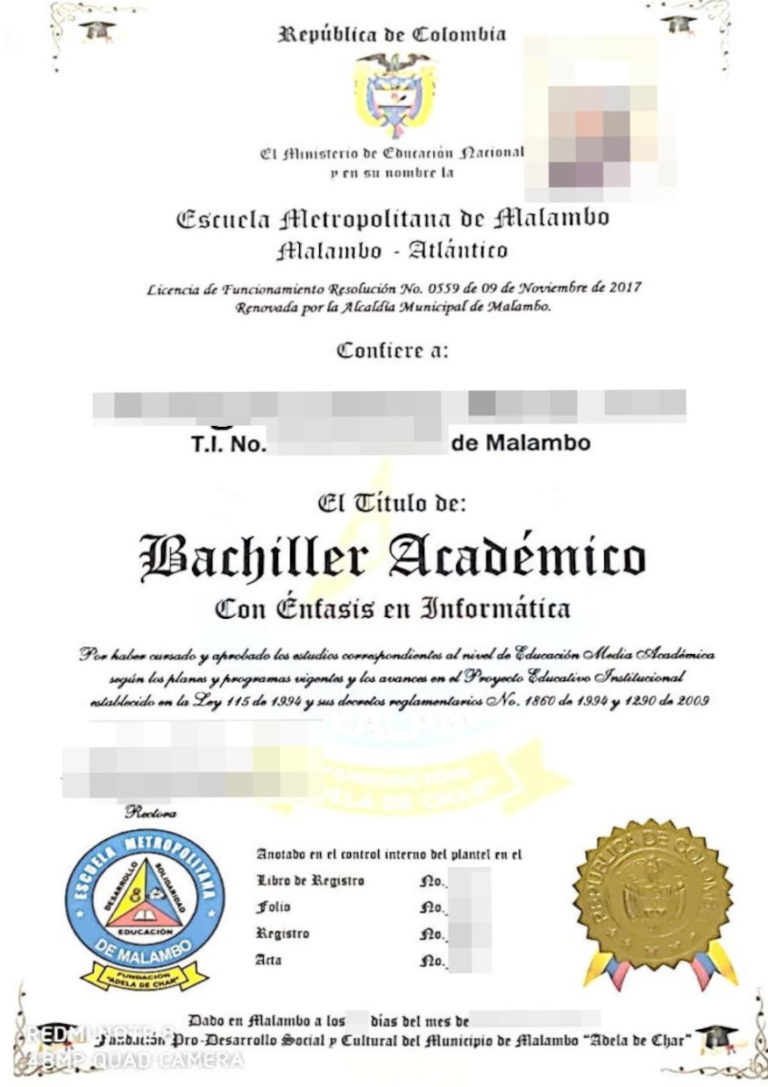 Das Bild zeigt einen Schulabschluss - den Bachiller - aus Kolumbien für die beglaubigte Übersetzung.
