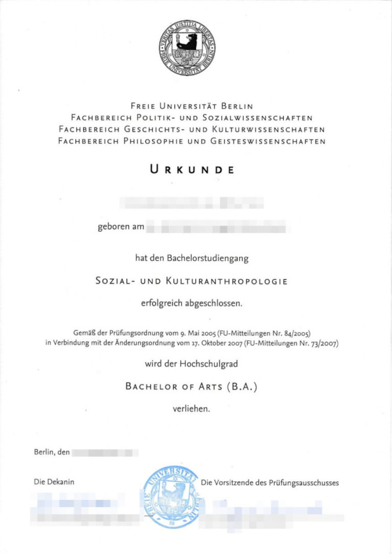 Das Bild zeigt eine Bachelorurkunde aus Deutschland für die beglaubigte Übersetzung.
