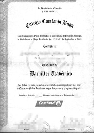 Das Bild zeigt das Schulabschlusszeugnis aus Kolumbien für die beglaubigte Übersetzung ins Deutsche.