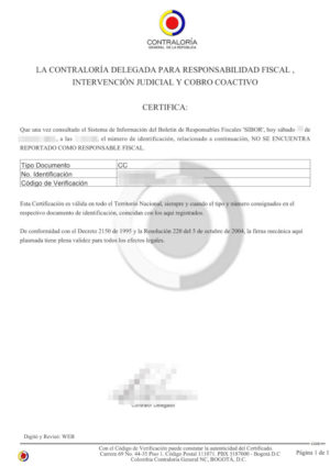 La imagen muestra un certificado de antecedentes penales de Colombia para la traducción al alemán.