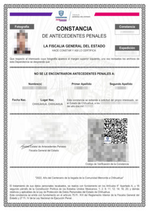 La imagen muestra un certificado de antecedentes penales de Mexico para la traducción al alemán.