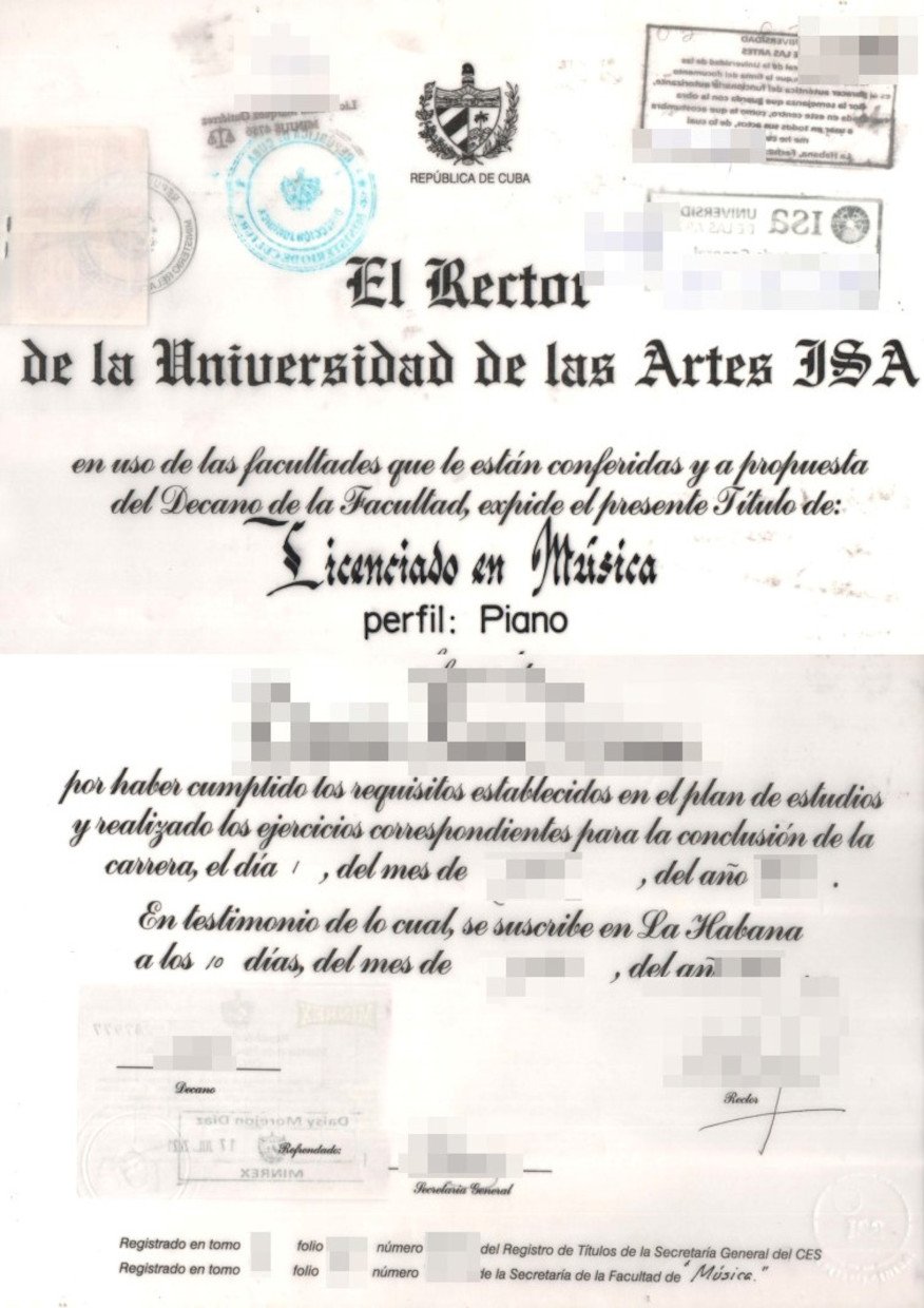 Das Bild zeigt ein Uni-Diplom aus Kuba für die beglaubigte Übersetzung ins Deutsche.