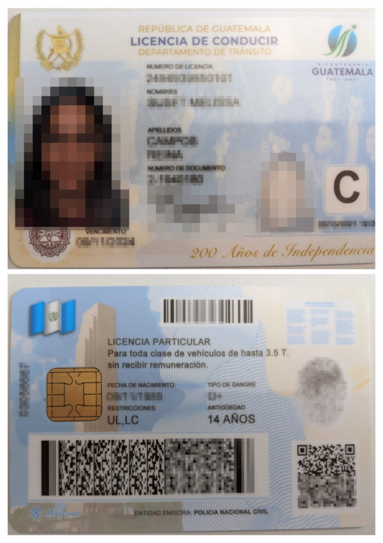 Das Bild zeugt einen Führerschein aus Guatemala für die beglaubigte Übersetzung ins Deutsche mit Klassifikation der Fahrerlaubnisklasse.