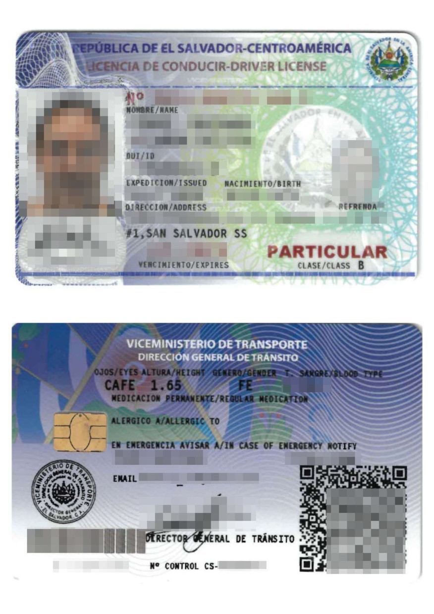 Das Bild zeigt einen Führerschein aus El Salvador für die beglaubigte Übersetzung ins Deutsche mit Klassifikation der Fahrerlaubnisklasse.