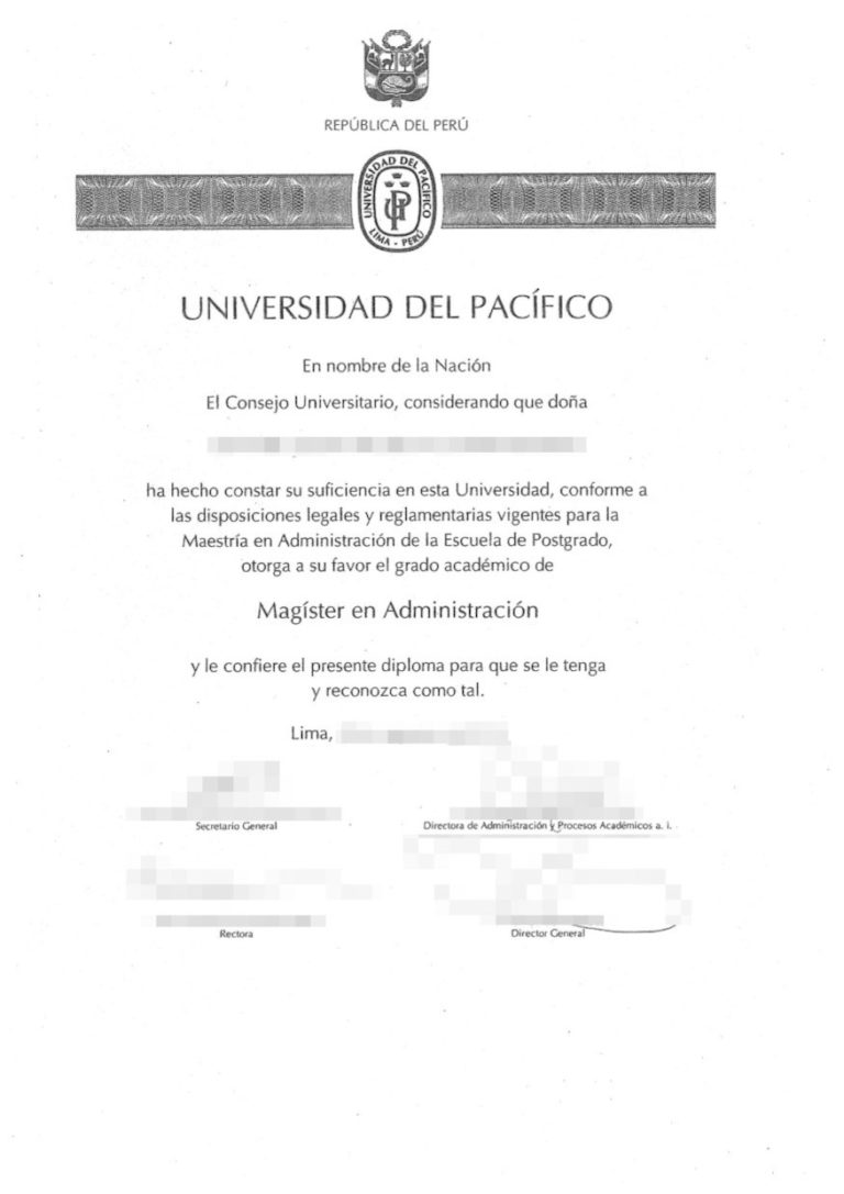 Das Bild zeigt einen peruanischen Hochschulabschluss für die beglaubigte Übersetzung ins Deutsche.