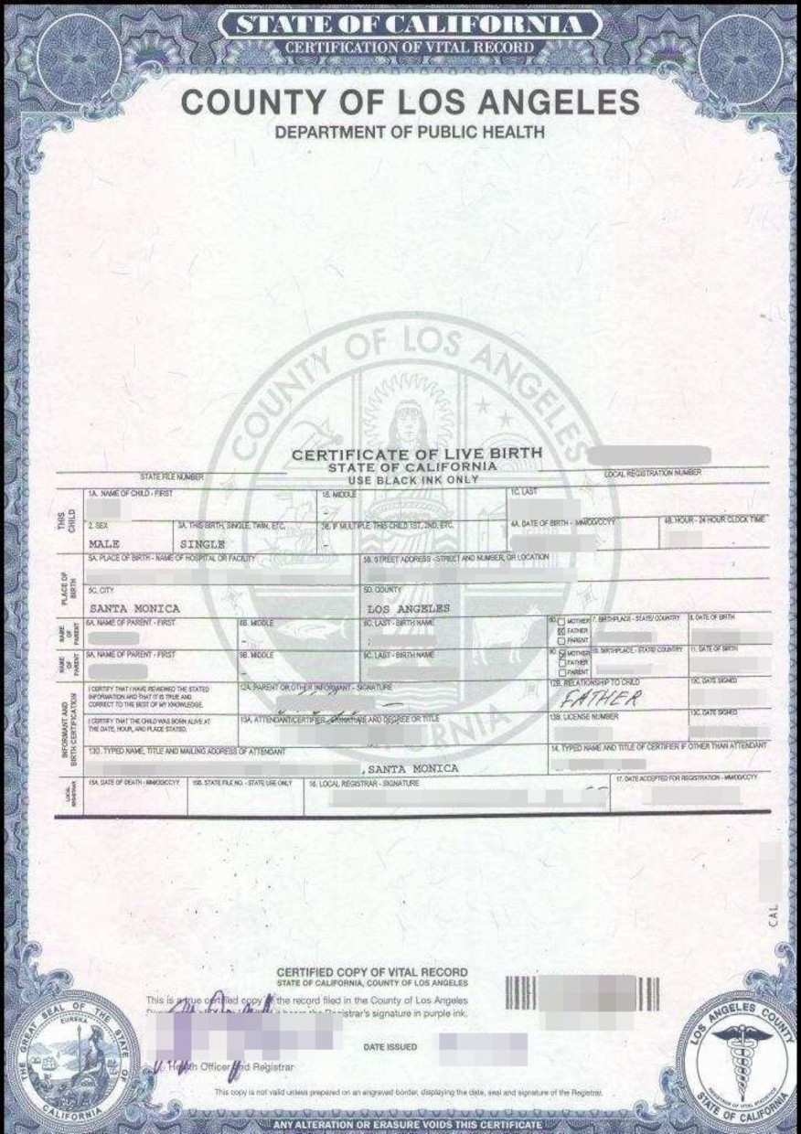 The picture shows a birth certificate from the USA for the sworn translation into German.