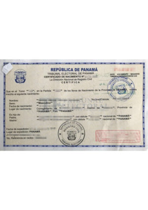 The picture shows a birth certificate from Panama for the sworn translation Spanish-German.