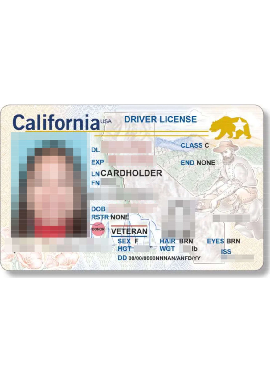 Das Bild zeigt einen Führerschein aus Kalifornien (USA) für die beglaubigte Übersetzung ins Deutsche mit Klassifikation der Fahrerlaubnisklasse.