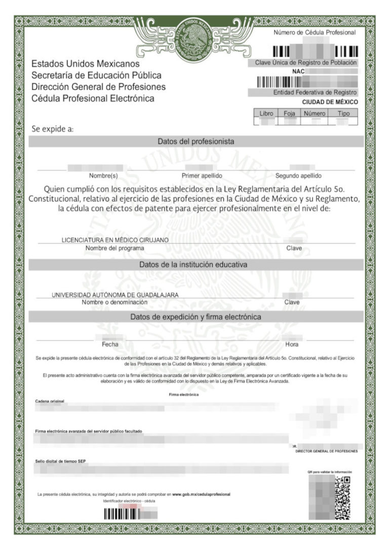 Das Bild zeigt einen elektronischen Berufsausweis aus Mexiko für die beglaubigte Übersetzung ins Deutsche.
