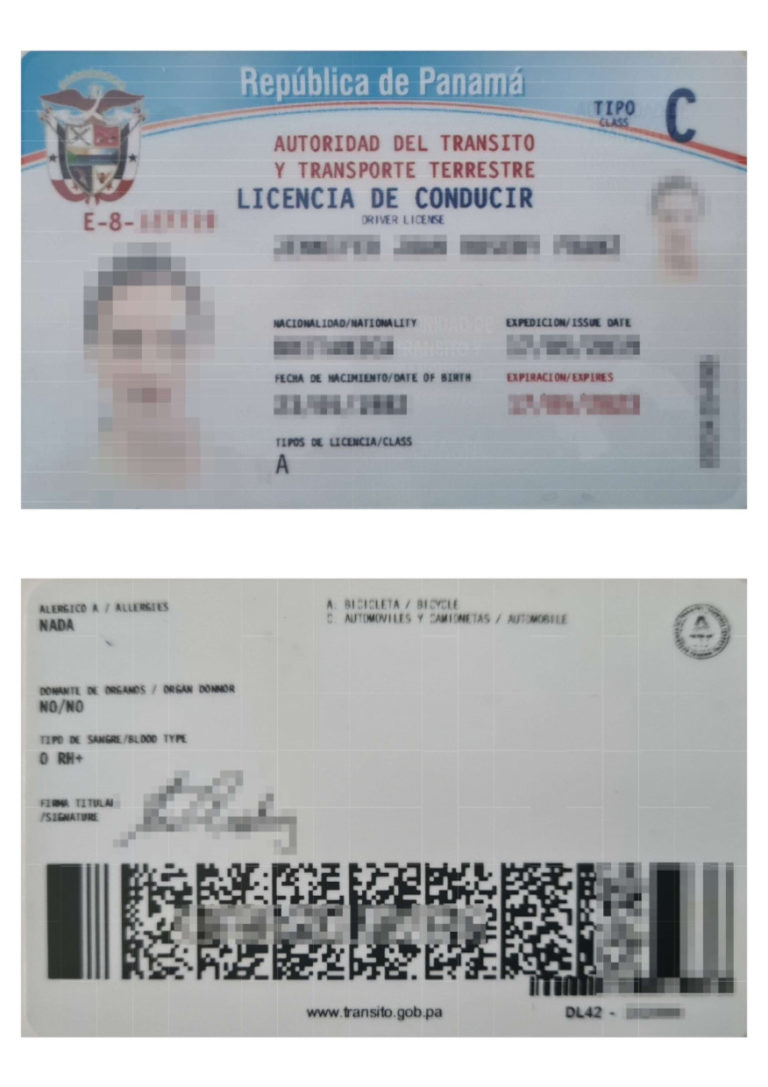 Das Bild zeigt einen Führerschein aus Panama für die beglaubigte Übersetzung ins Deutsche mit Klassifikation der Fahrerlaubnisklasse.