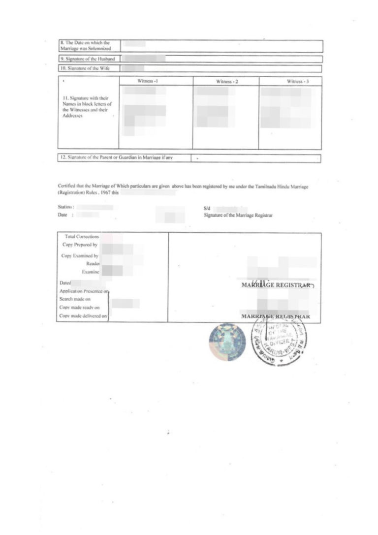 Das Bild zeigt eine Heiratsurkunde aus Indien für die beglaubigte Übersetzung ins Deutsche.