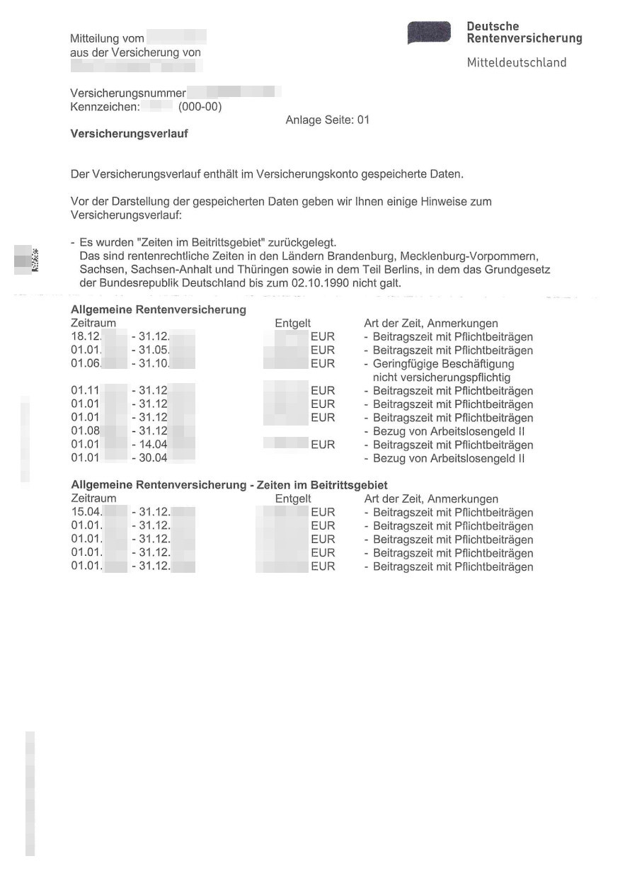 Das Bild zeigt den Sozialversicherungsverlauf aus Deutschland für die beglaubigte Übersetzung.