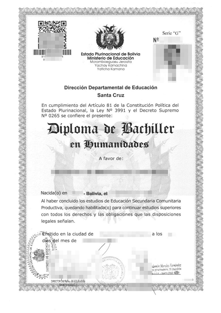 Das Bild zeigt einen Schulabschluss aus Bolivien für die beglaubigte Übersetzung.