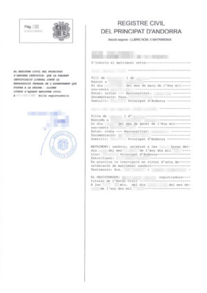 Andorra Heiratsurkunde