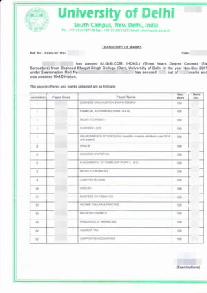 India Transcript of Marks